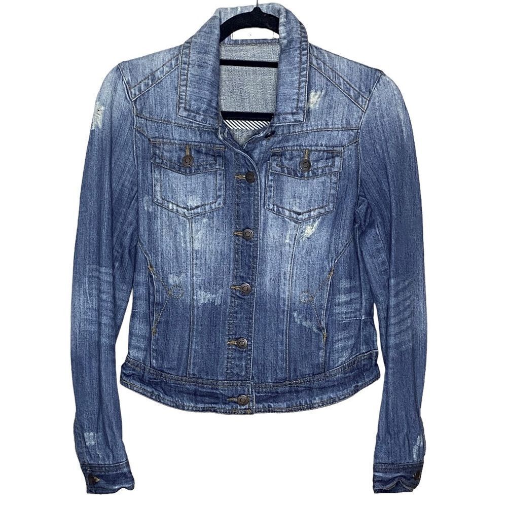 Pistola Women's Blue Long Sleeve Distressed Button-Front Denim Jacket Size Small